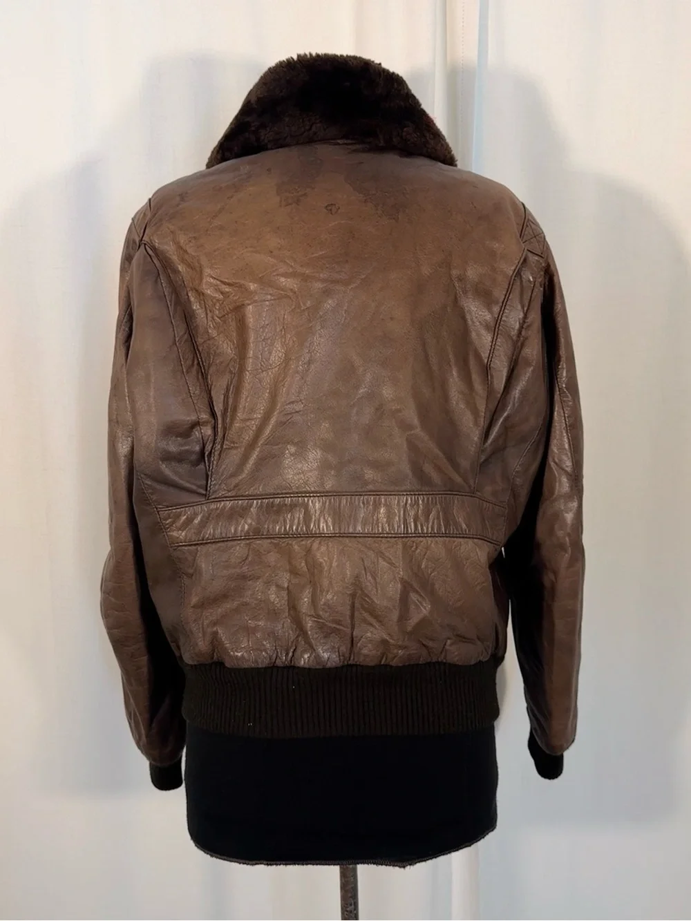 Vintage 1990s Europa Sport Brown Leather Bomber Jacket